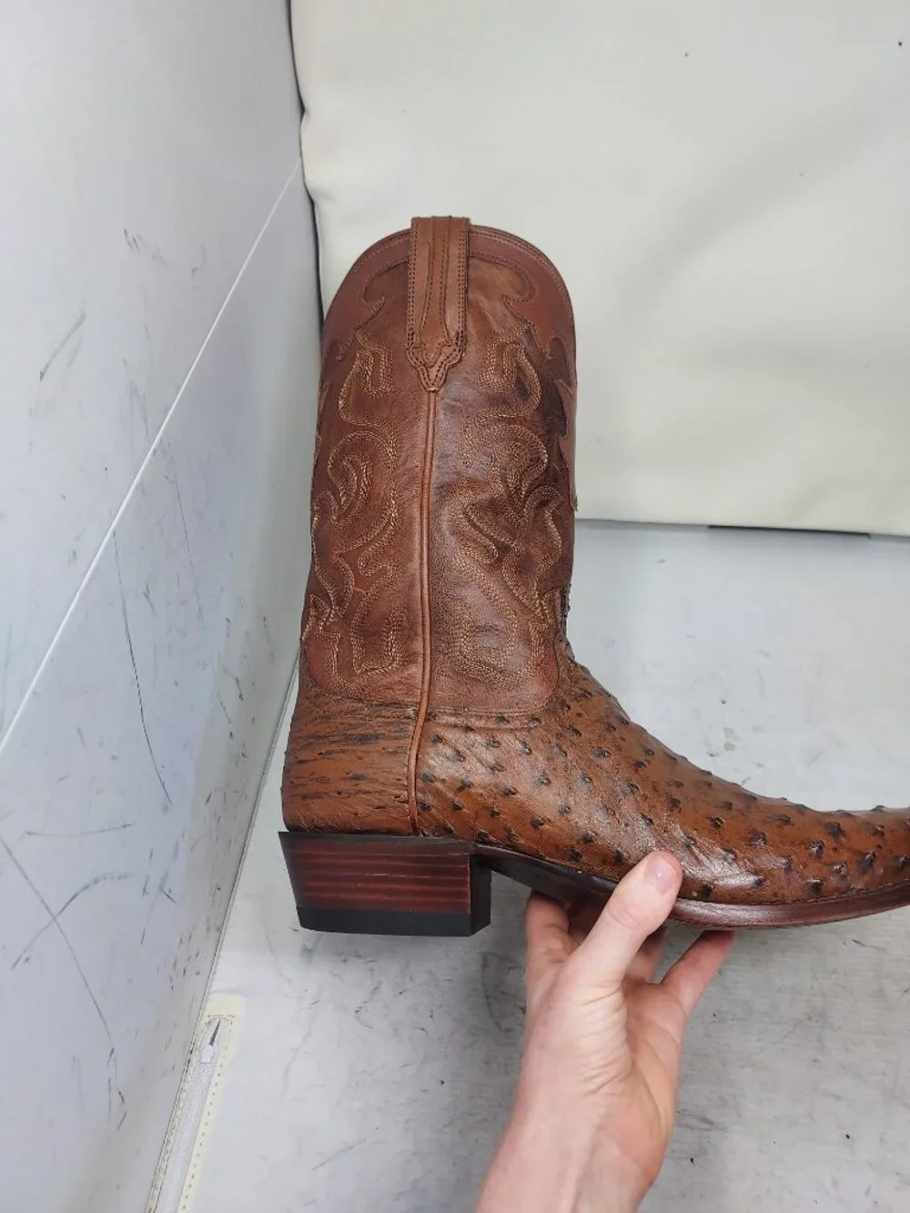 Tecovas The Garrett Full Quill Brown Peanut Ostrich Cowboy Boot